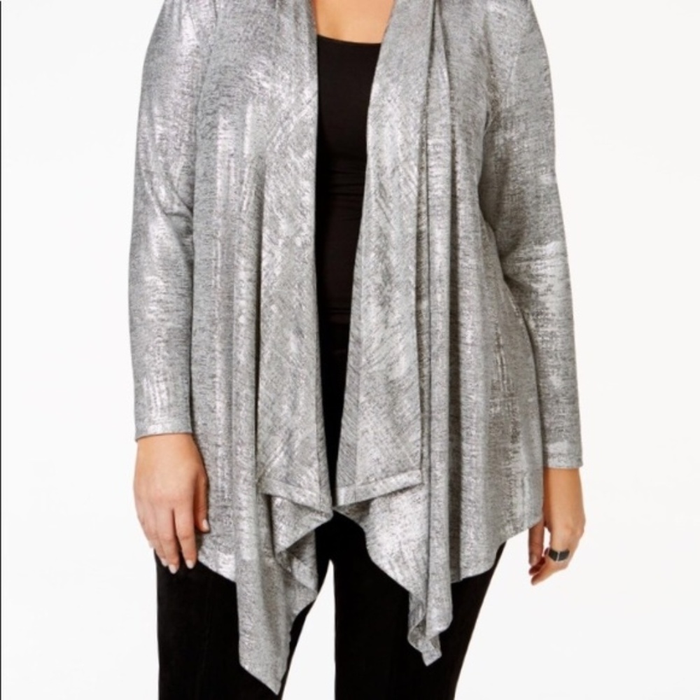 Calvin Klein Metallic Draped Waterfall Cardigan 3X